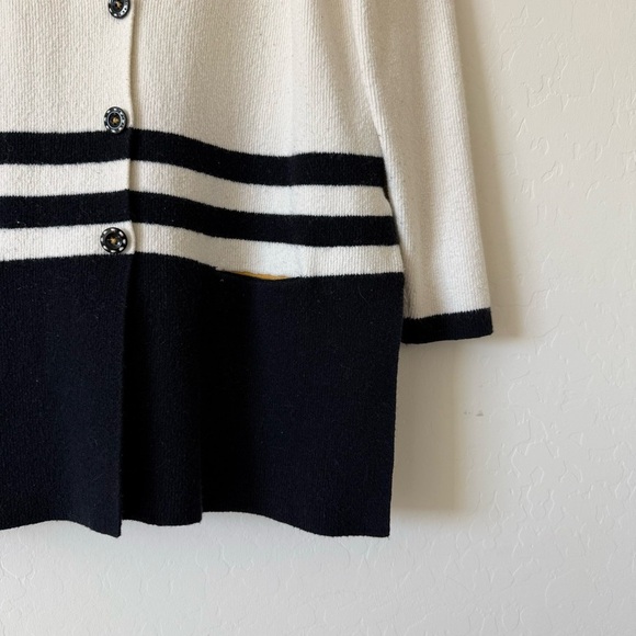 Anthropologie Angel of North Cream Navy Striped Tunic Wool Blend Cardigan Small - Picture 4 of 11